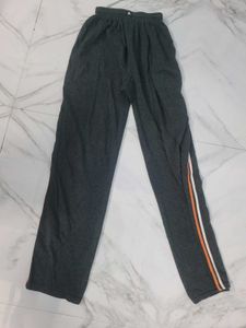Gray Track Pants with Orange &amp; White Stripes