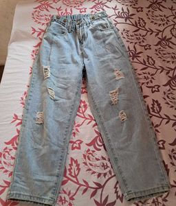 Distressed High-Waisted Denim Jeans