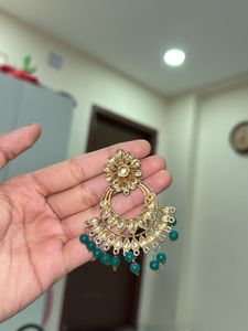 Emerald Kundan Chandbali Earrings