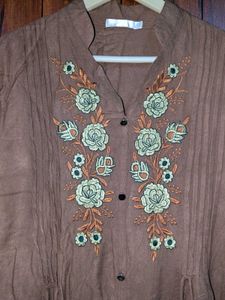 Brown Cotton Frock with Divider Shalwar – Sozni