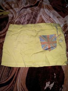 Y2K Yellow Rhinestone Denim Mini Skirt
