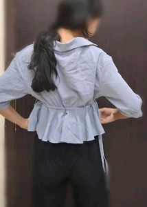 Blue Tie Waist Top
