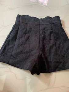 Textured Black Skort with Bow Tie Detail
