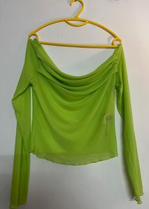 Green Mesh Long Sleeve Top