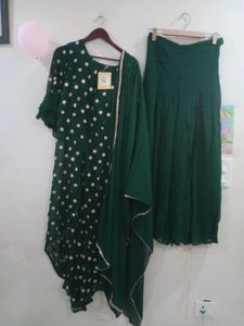 New branded Padded Green Polka Dot Kurta Set