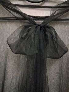 Tie Up Sheer Black Pearl Beaded Top
