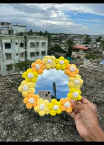 Crochet Puff Flower Mirror