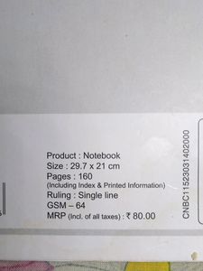 Camlin Premio 64 GSM Unruled 160 pages Notebook