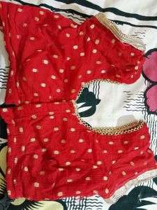 Yellow And Red Saree With Blouse