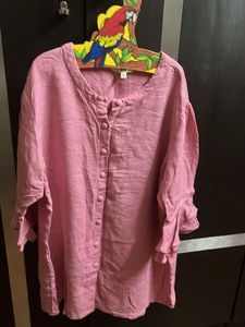 Pink Button-Down Ruffle Sleeve Top