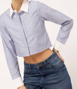 Blue Stripe Crop Shirt
