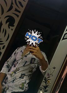 White Colour Newspaper Printed Shirt
