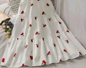 Cherry Print White Sundress  Skirt