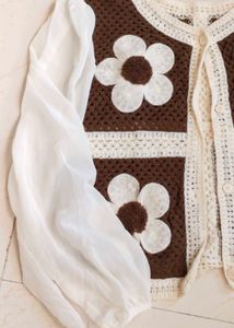 V Neck Knitted Brown Woolen Full Sleeved Top