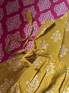 Yellow Printed Casual Dress(Short kurti)