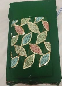 Green Embroidered Plan Saree Andi Work Blouse