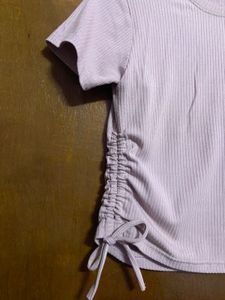 Pink Ribbed Tie-Side Tee