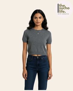 Small Gray Short Sleeve Crop Top | Free De