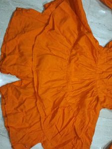 Orange V-Neck Ruffle Dress
