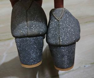 Sparkly Silver Block Heel Shoes