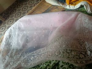 NewPink Embroidered Saree With White Blouse Piece