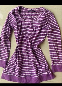 Stripe casual elbow length sleeve top