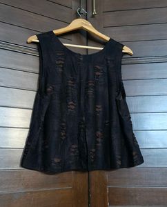 Women Black Ripped Style Casual Top