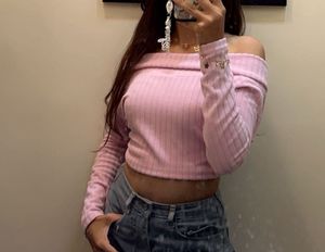 Pink Off-Shoulder Crop Top