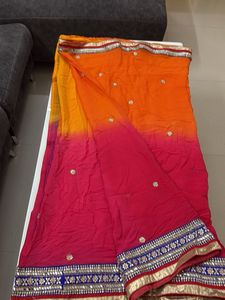 Orange &amp; Pink Embellished Saree