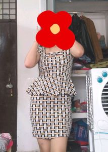 Mini Peplum Dress Skirt Like Detailing 💛🤎🤍