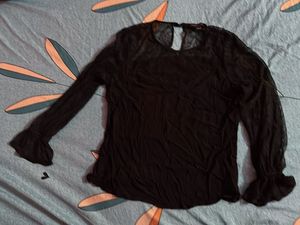 Black Sheer Long Sleeve Top