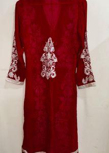 Red Embroidered Kurta