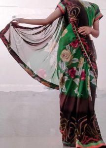 Green Floral Print Saree