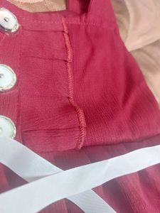 Cute Red Frock Set For 3-6Month Old Girl