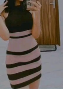 Bodycon Dress In Pink With Black Stripes In Size Small But The Material Is Stretchable#bodycon#partywear#dresses