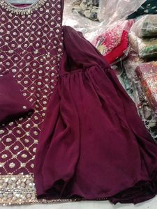 Maroon Embellished Kurta Set