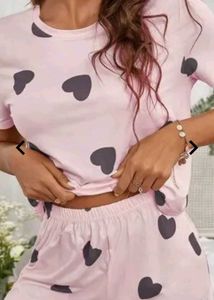 Cute Heart Pink Lounge Shorts Night Suit