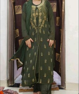 Olive Green Plazo And Jacket Dress