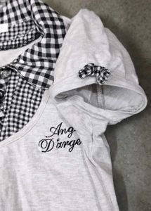 Patchwork Top: Gingham And Solid Pattern