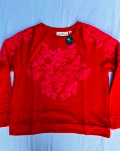 Red Floral Embroidered Sweatshirt
