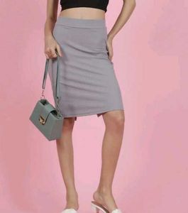 Grey Ribbed Knit Skirt