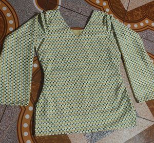 Printed Cotton Short Kurti With Bell Bottom Sleeve