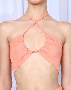 Halter Tie-Up Neck Crop Top with Side Slit Skirt