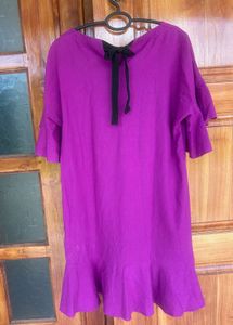 Purple linen Ruffle Sleeve Dress