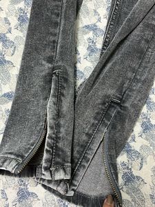 Gray Wash Jeans with Ankle Slits
