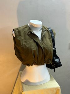 ⋆˚꩜｡ y2k olive green puffed crop vest ⋆˚꩜｡