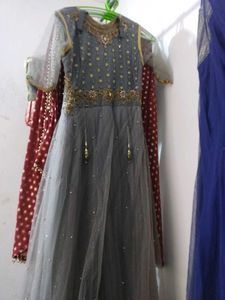 Elegant Grey & Gold Ethnic Gown