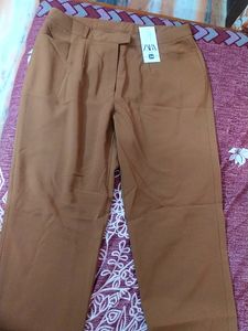Women High Rise Flared Parallel Brown Trousers