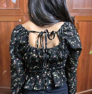 Floral Print Tie Front Top