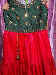 Festive Red &amp; Green Anarkali Dress